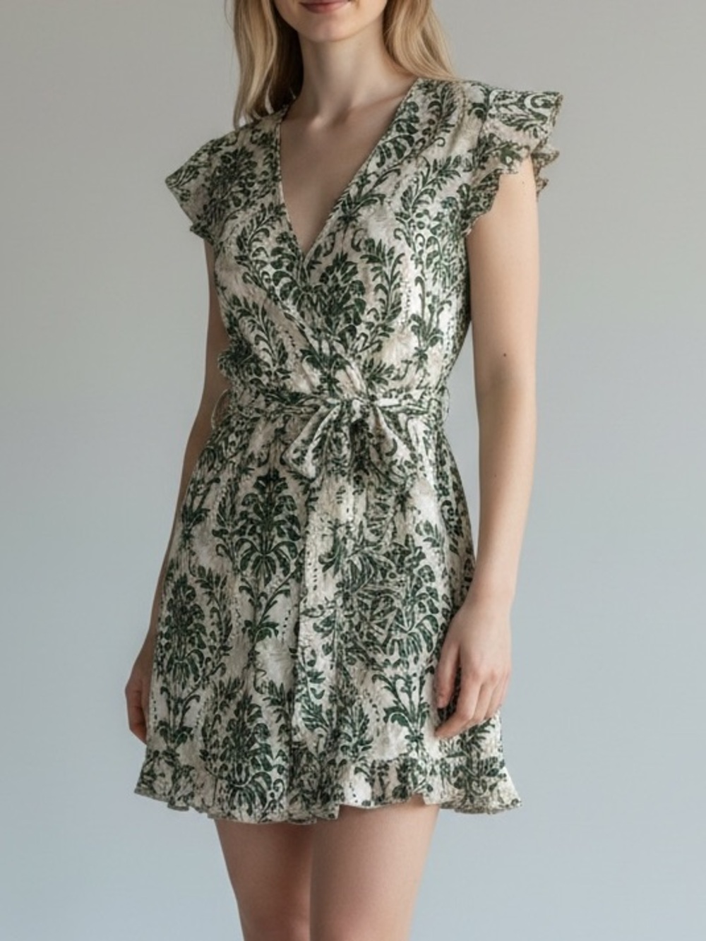 Vintage Inspired Baroque Print Romper Belted Ruffle Boho Cottagecore One Piece